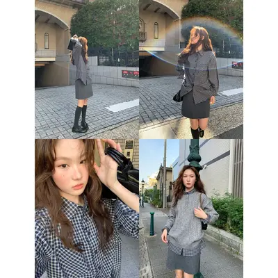 Women's Plaid Long Sleeve Shirt, Loose Fit, Petite