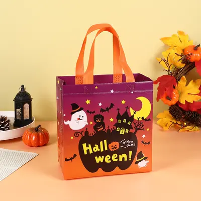 Halloween Gift Bag with Witch Pumpkin Design, Non-Woven Candy Bag - 7