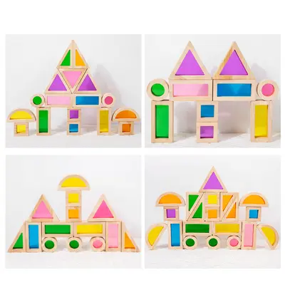 Montessori Acrylic Rainbow Wooden Building Blocks for Kids - 3