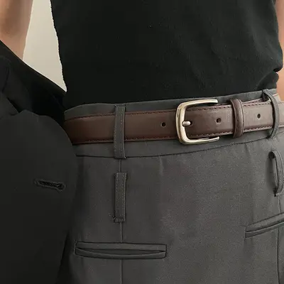 Men's belt, Korean style, student fashion, youth, Hong Kong style, simple, versatile, personalized, casual, women's black thin belt - 8