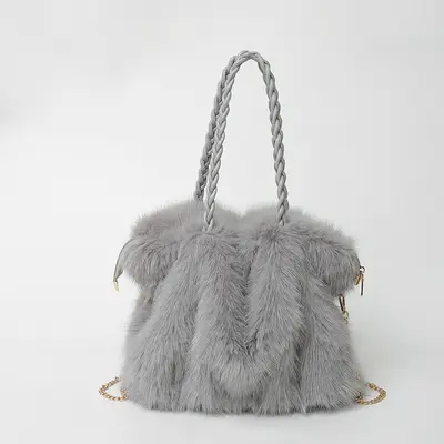 Women's Plush Bag, Faux Fox Fur Look Shoulder Crossbody Bag, Large Capacity Tote - 10