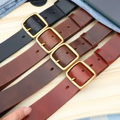 Authentic First Layer Pure Cowhide Belt Paul Men's Cowhide Belt Retro Alloy Genuine Leather Young and Middle-Aged Denim Belt