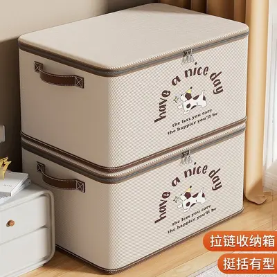Large Capacity Storage Box Foldable with Lid Dust-proof Fabric Organizer Box Home Bedroom Clothing Living Room Toy Storage