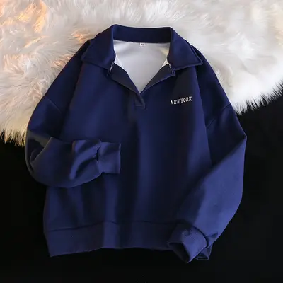 Kadınlar için sınır ötesi polo yaka sweatshirt, ilkbahar ve sonbahar ince bol yeni trend Kore şık Hong Kong tarzı uzun kollu ceket.