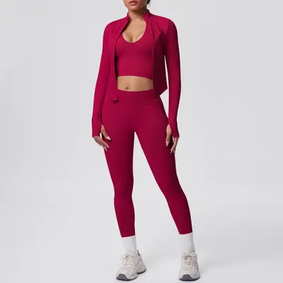 Seamless Solid Color Yoga Set, 3-Piece, Breathable, High Stretch - 10