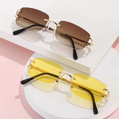 Frameless Metal Men's Sunglasses, Classic Design - 1