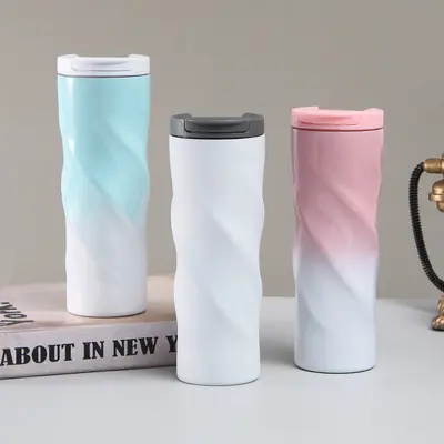 Stainless Steel Gear-Shaped Thermos Cup, Rotating Flat Coffee Mug - 3