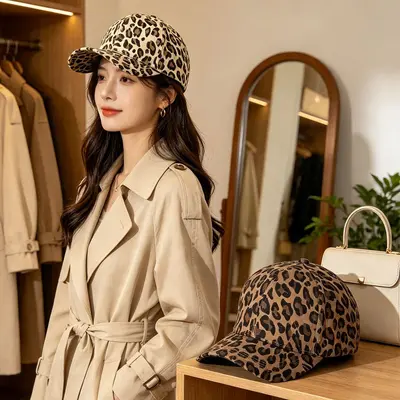 Leopardenmuster Damen Baseballcap, atmungsaktiv, Retro Y2K Stil