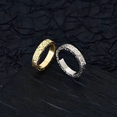 Cracked ice pattern double ring gold plated laser cut - 2