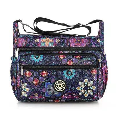 Small Square Printed Canvas Crossbody Bag with Oxford Fabric Details - 10