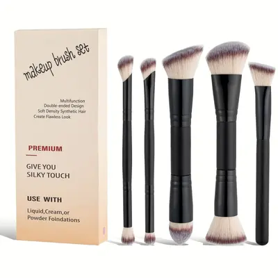 Grenzüberschreitend neues Doppelkopf-Foundation- und Rouge-Pinsel mit weichen Borsten, Make-up-Werkzeug, Konturpinsel, Puderpinsel, Schminkpinsel-Set