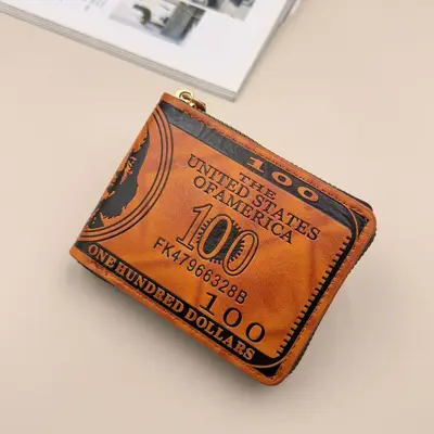 Men's Wallet with US Dollar Print, Retro Coin Compartment, Ultra-Light Short Zip - 8