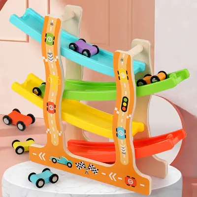 Wooden Animal Gliding Track Car Educational Toy