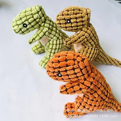 Plush Squeaky Dog Toy, Bone and Dinosaur Design, Bite-Resistant