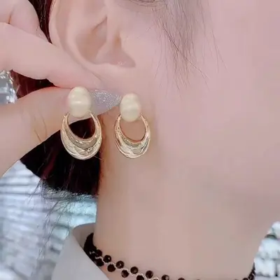 Oval Mat Yüzey Daire Halka Küpe Hafif Lüks Premium Küpe Zarif Çok Amaçlı Şıklı Küpe Hong Kong Retro Tarzı Kadın Küpe - 3