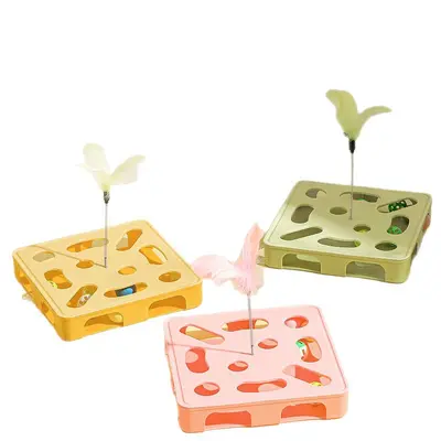 Cat Treat Puzzle Feeder Game Plate with Teaser Wand and Scratch Pad