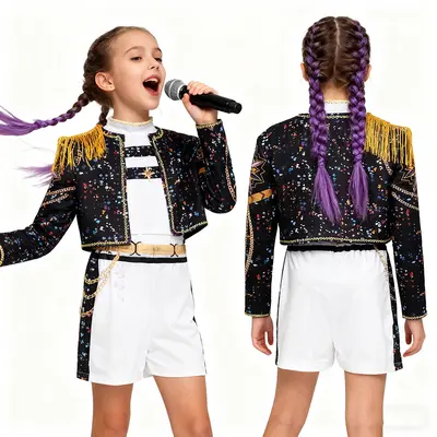 K-POP Star Cosplay Costume, Black Stage Performance Outfit - 1
