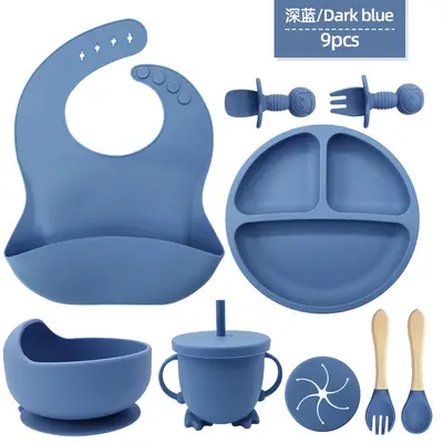 Baby Silicone Bib Suction Bowl Fork Spoon Feeding Set 6 Months+ - 6