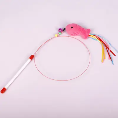 Two-Color Feather Cat Teaser Wand, Steel Wire Interactive Cat Toy - 8