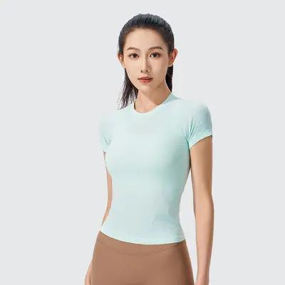 Damen nahtloses Yogashirt, Nude-Feeling, tailliert, Rundhals - 12
