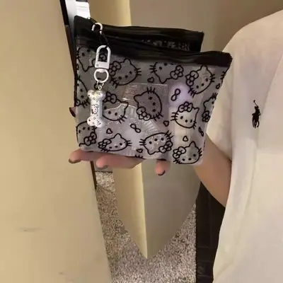 透明网纱kitty收纳包可爱旅行小巧便携外出化妆补妆包实用零钱包