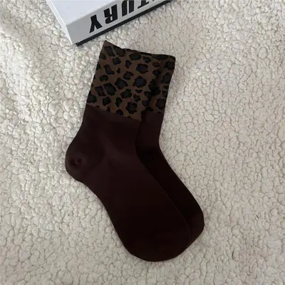 Damen-Mitteldicke Socken mit Leopardenmuster in Kaffeebraun - 9