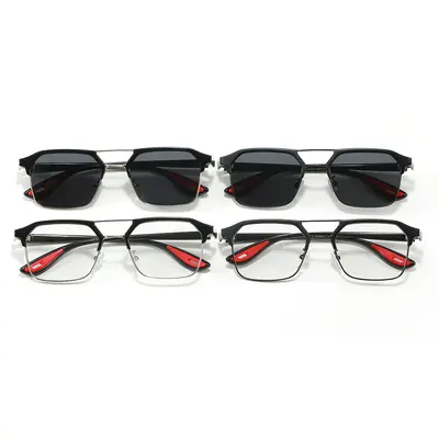 Men's Metal Double-Bridge Polarized Square Sunglasses, UV400 Protection - 2