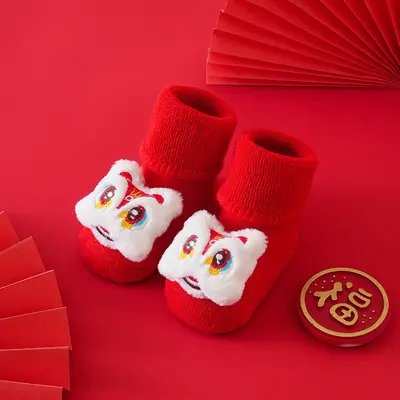 Newborn Thick Terry Socks, Non-Slip, New Year Design - 7