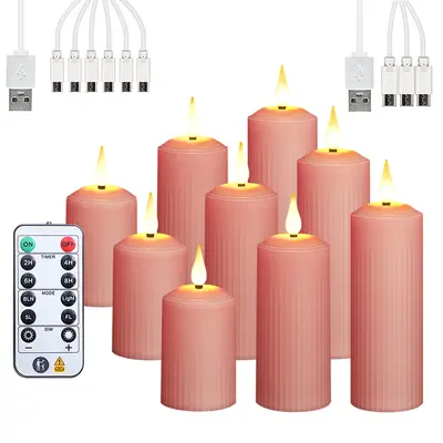 USB Rechargeable Waterproof LED Pillar Candle with Remote Control - 12