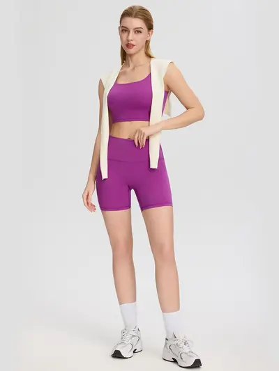 Women's Running Sports Set with Bra Pad Tank Top and High-Waist Yoga Shorts - 5