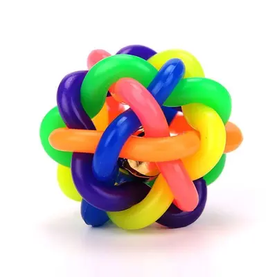 Hundespielball mit Quietscher und buntem Glöckchen, bissfest - 7