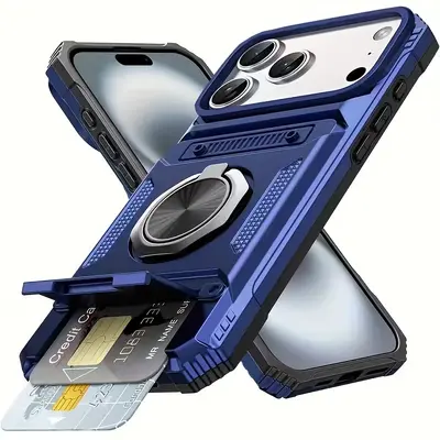 iPhone 17 16 15 14 13 12 Uyumlu 2'si 1 Arada Kartlıklı Standlı Telefon Kılıfı - 8