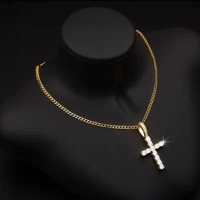 Hip-hop cross necklace men, zircon stone - 3