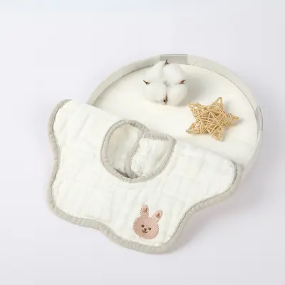 Baby Bib, 100% Cotton Gauze, 8-Layer, Embroidered - 12