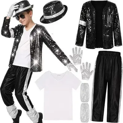 MJ Michael Jackson Cosplay Kostüm Seti, Çocuk ve Yetişkin, Step Dansı - 7