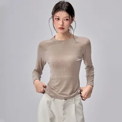 Merino Wool Long Sleeve Yoga Top for Women, Stretchy and Soft