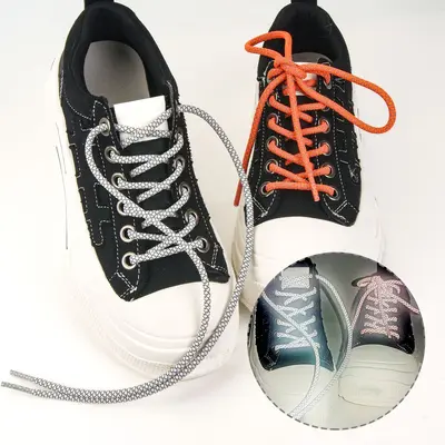 Factory In-Stock 4mm Braided Round Reflective Shoelaces High-Brightness Fluorescent Coconut Shoes Sneakers Glow-in-the-Dark Laces Black