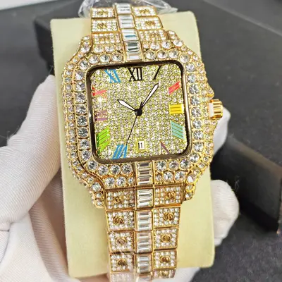 Herren-Quarzuhr, diamantbesetzt, Hip-Hop-Stil, Luxusdesign