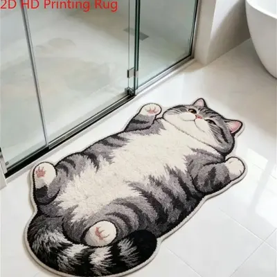 Realistic Cat Imitation Cashmere Bath Mat, Thick Absorbent Bedroom Rug - 9