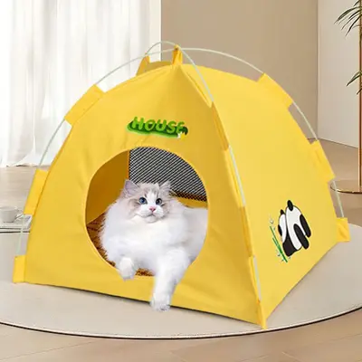 Sınır ötesi evcil hayvan çadırı, dört mevsim evrensel, kedi ve köpek evcil hayvan yuvası, yazlık mat, açık hava nefes alabilen katlanabilir kedi evi