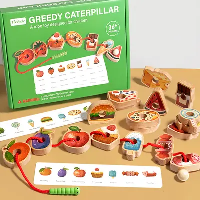 Çocuklar için ahşap tırtıl ip çekme ve boncuklama oyunu, konsantrasyon ve mantıksal düşünme eğitimi oyuncakları, Montessori öğretim yardımcıları toptan satış - 4