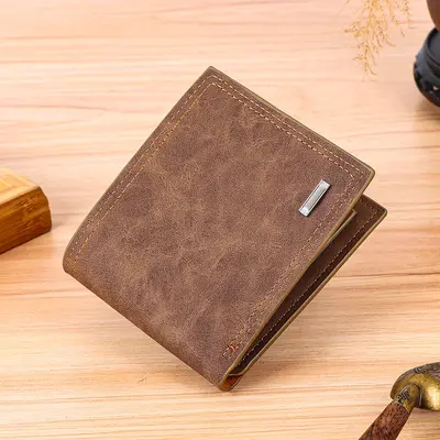 Men's Short Leather Wallet with Retro Banknote Holder and Multiple Card Slots - 3