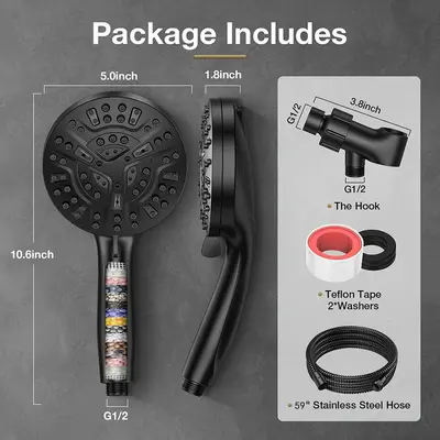 Chlorine-Filter High-Pressure Shower Head Set, 9 Functions - 10