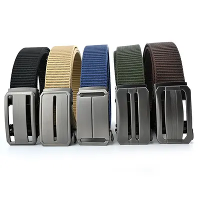 Men's Woven Nylon Fabric Ground Stall Belt Wholesale Factory Simple No Label Spring Automatic Buckle Online Store Gift Belt