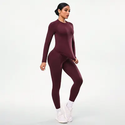 Damen-Yoga-Set, 2-teilig, Langarm, Leggings