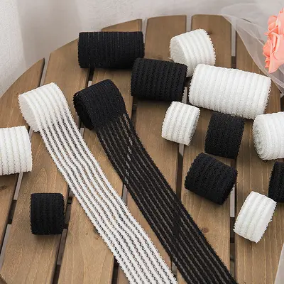 Elastik Örme Kemer Bandı 3-4-5,5-8-10 cm Siyah ve Beyaz - 5