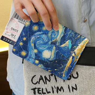 Van Gogh Yıldızlı Gökyüzü PU deri pasaport tutucu - 9
