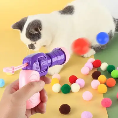 Cat Toy Plush Ball Launcher Gun, Silent, High-Elasticity Polyester Balls - 4