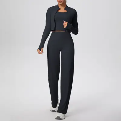 Solid Color High-Elastic Yoga Set, 3-Piece - 8
