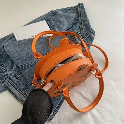 Kürbis-Design Damen Schultertasche, kontrastfarben, schlicht